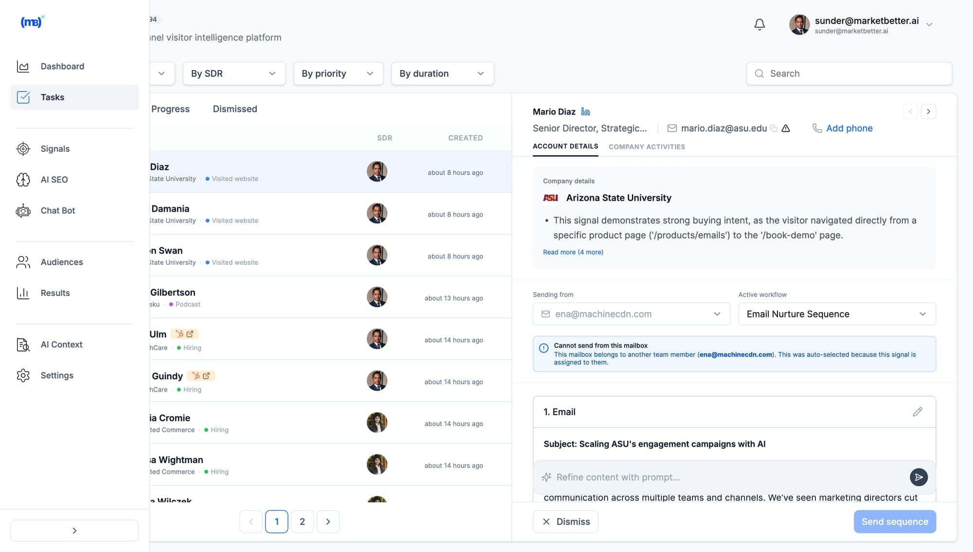 AI-personalized email sequence interface