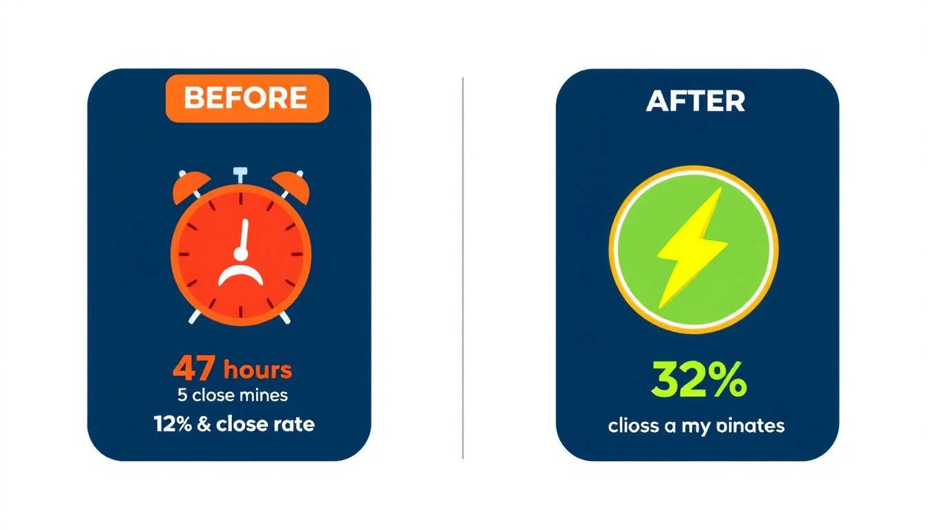 Before and after: 47-hour response time with 12% close rate vs. 5-minute response time with 32% close rate