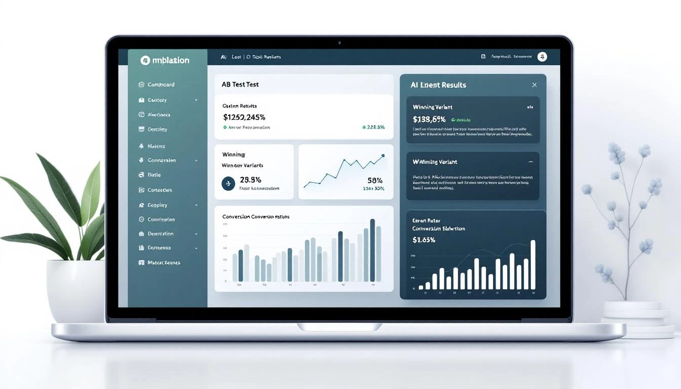 AB test results dashboard with AI optimization recommendations