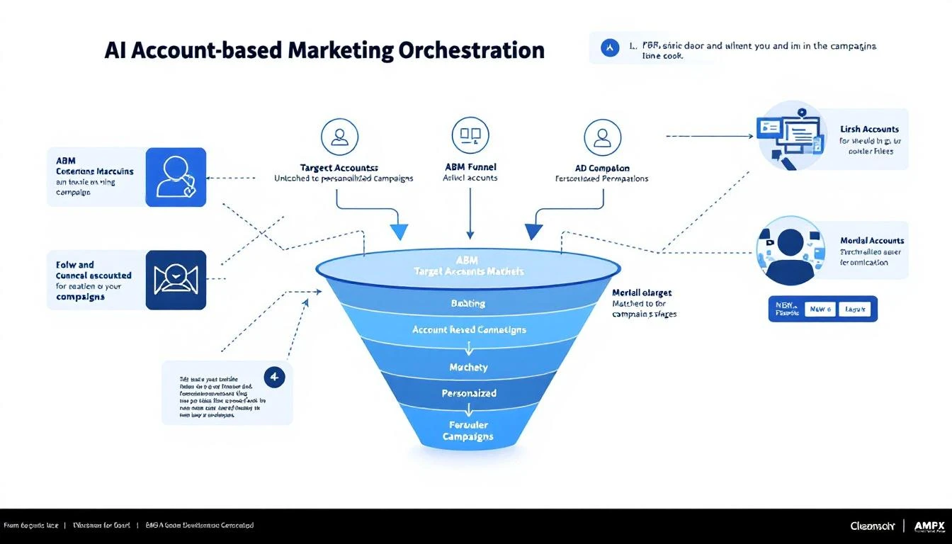 AI ABM orchestration workflow showing target accounts being matched to personalized campaigns