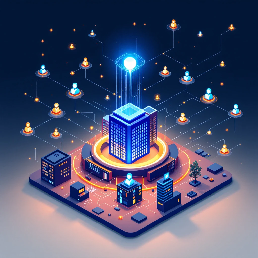 Illustration of an AI agent orchestrating ABM: a central hub connecting target accounts and buying committee stakeholders through signal streams