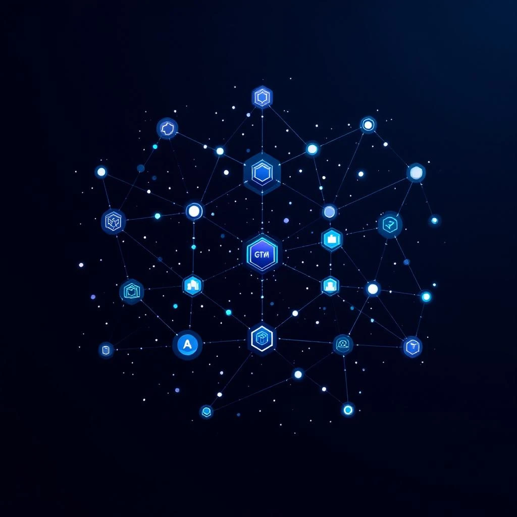 AI-powered GTM technology stack with interconnected data nodes