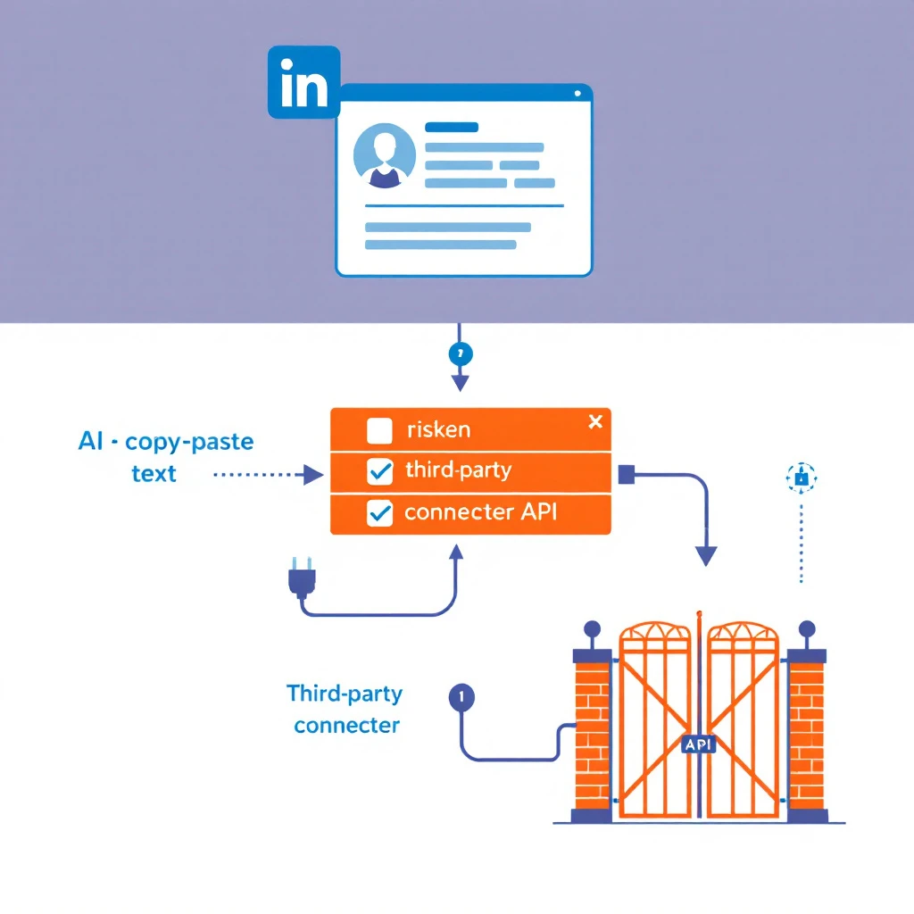 Diagram showing Claude connecting to LinkedIn via three paths: manual copy-paste, third-party MCP servers, and the official API