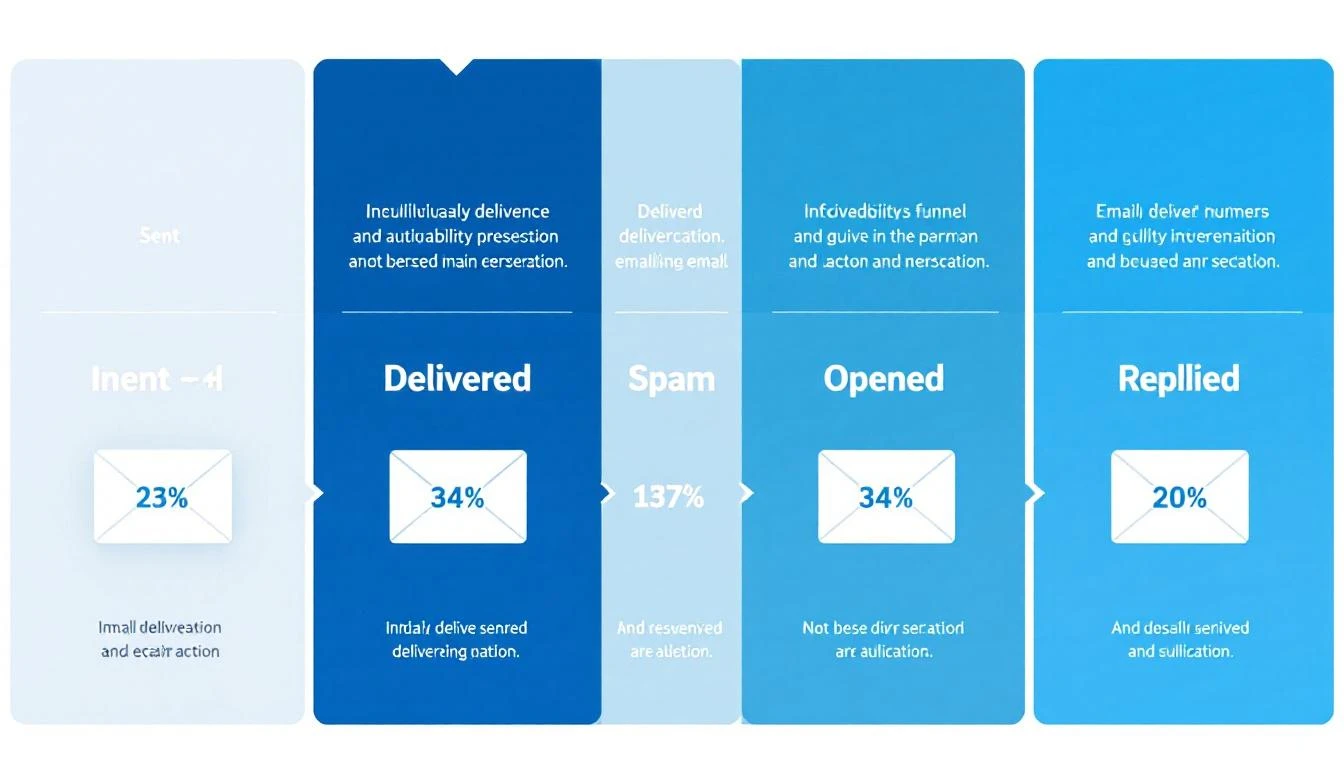 Email deliverability funnel showing the journey from sent to replied
