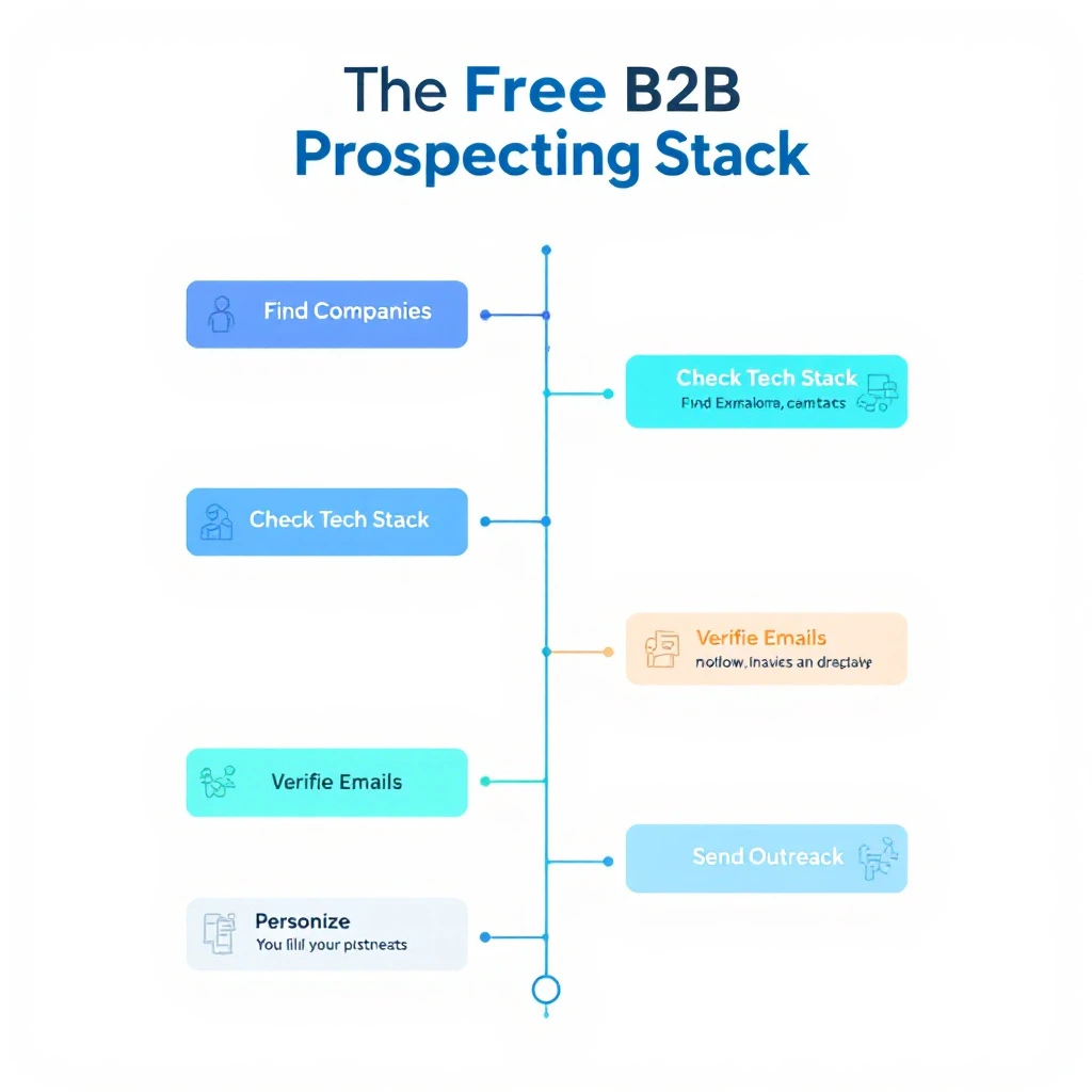 The free B2B prospecting stack: find companies, find contacts, check tech stack, verify emails, personalize, send outreach