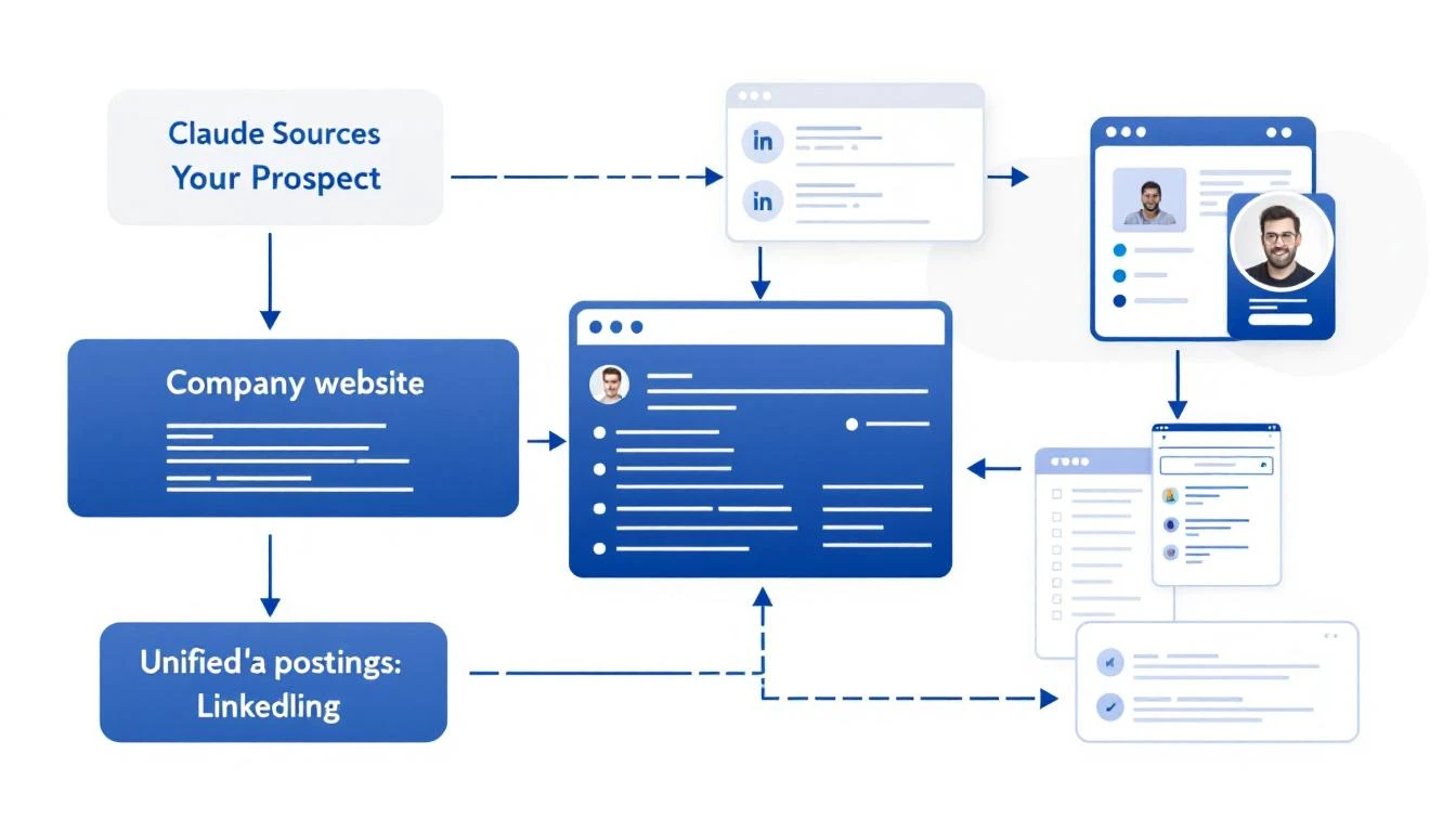 Claude Code researching prospects from multiple data sources