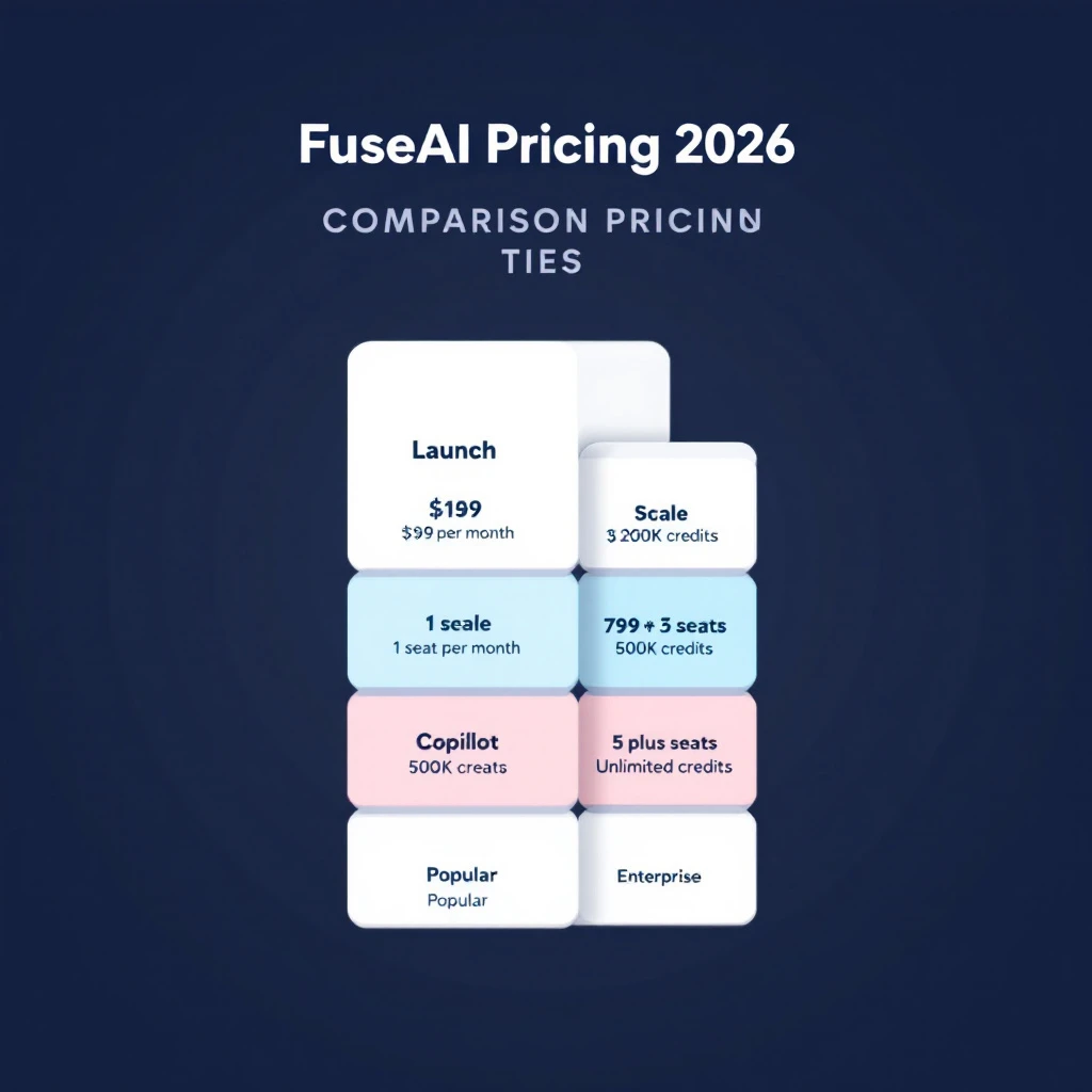 FuseAI pricing tiers 2026 — Launch, Scale, Copilot, Enterprise plans with seat counts and credit limits