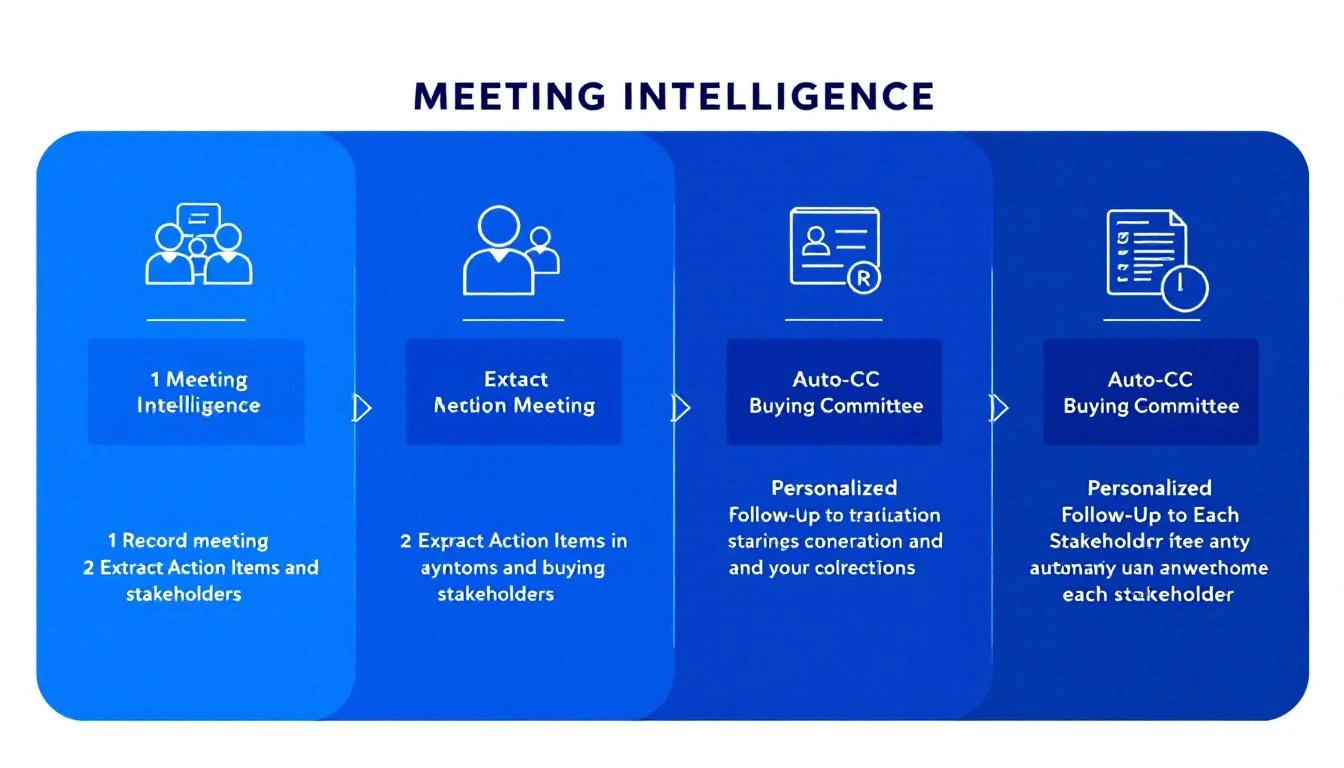 Workflow showing how meeting intelligence feeds into automated, personalized follow-up actions for each buying committee member