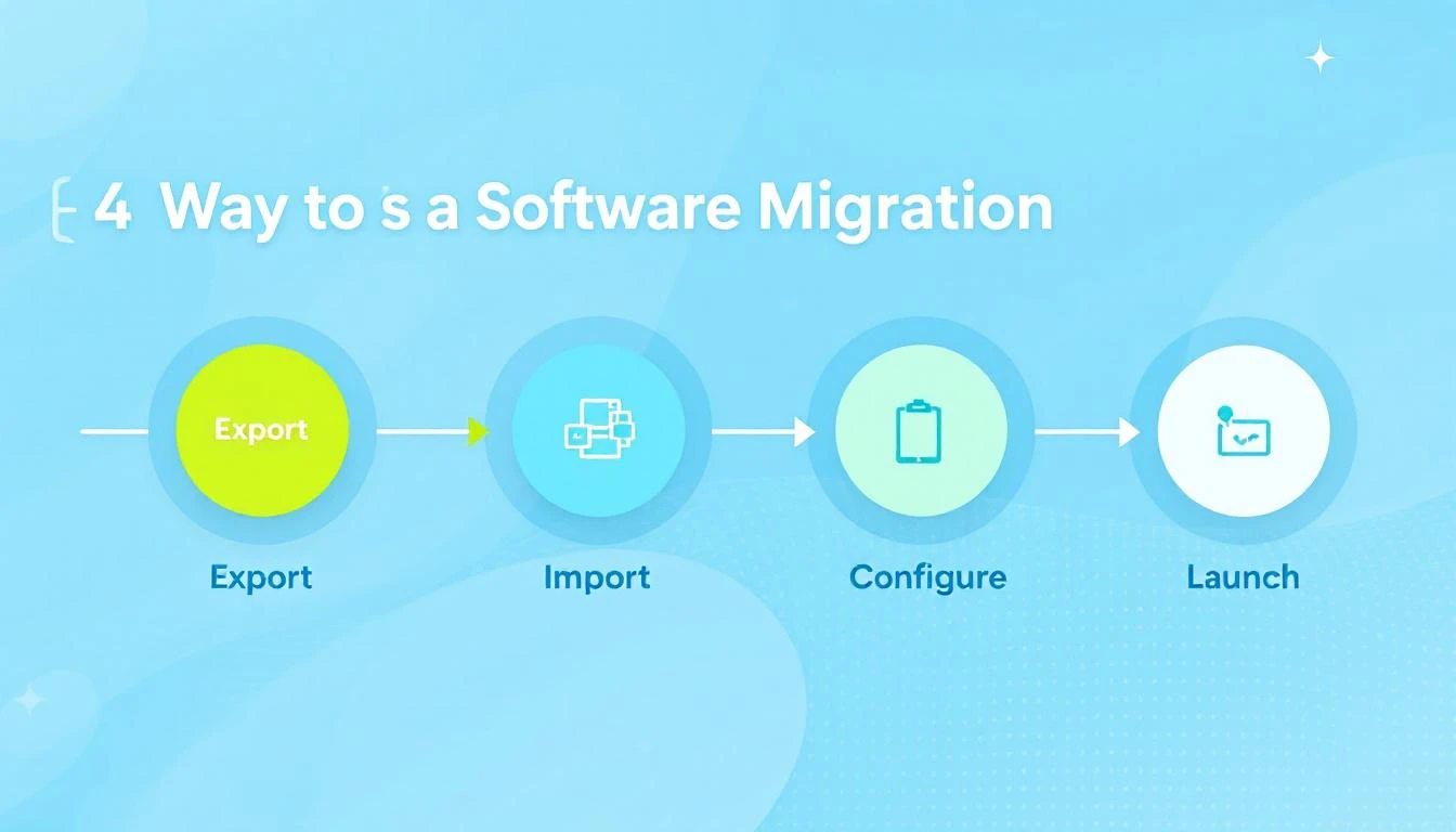 Migration timeline: Export, Import, Configure, Launch