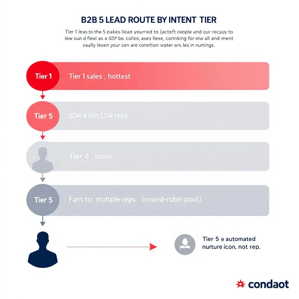 A diagram showing leads being routed to SDRs by intent tier instead of round-robin queue order